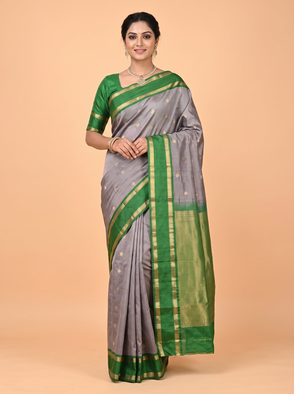 Grey Arni Silk Saree with Broad Contrast Zari Border