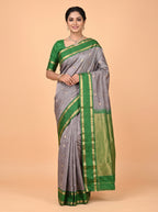 Grey Arni Silk Saree with Broad Contrast Zari Border