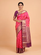 Red Pure Kanchipuram Saree with Floral Paisley Diamond Lattice Zari Border