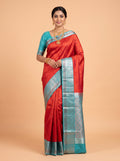 Red Pure Kanchipuram Saree with Stylised Peacock Zari Border
