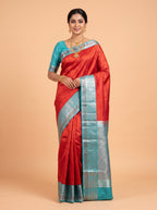 Red Pure Kanchipuram Saree with Stylised Peacock Zari Border