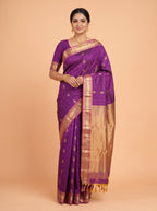 Purple Pure Kanchipuram Saree with Broad Diamond Lattice Zari Border