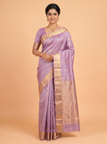 Purple Pure Kanchipuram Saree with Broad Paisley Floral Zari Border