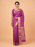 Purple Pure Kanchipuram Saree with Broad Floral Medallion Zari Border - MUGDHA ART STUDIO LLP