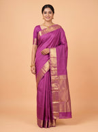 Purple Pure Kanchipuram Saree with Broad Floral Medallion Zari Border - MUGDHA ART STUDIO LLP