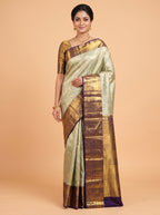 Parrot Green Kanchipuram Saree with Floral Paisley Zari Border