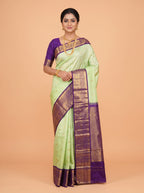Parrot Green Kanchipuram Saree with Paisley Zari Border