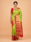 Parrot Green Kanchipuram Saree with Peacock Paisley Zari Border