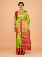 Parrot Green Kanchipuram Saree with Peacock Paisley Zari Border