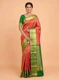 Red Kanchipuram Saree with Rich Floral Vine Zari Border