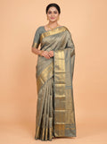 Green Kanchipuram Saree with Peacock and Floral Zari Border