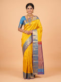 Yellow Kanchipuram Saree with Paisley and Floral Gold Zari Border