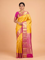 Yellow Kanchipuram Saree with Diamond Lattice Gold Zari Border