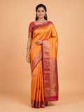 Yellow Kanchipuram Saree with Maroon Contrast Feather Motif Border