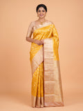 Yellow Kanchipuram Saree with Floral Vine Zari Border