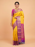 Yellow Kanchipuram Saree with Dense Geometric Gold Zari Border
