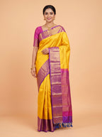 Yellow Kanchipuram Saree with Dense Geometric Gold Zari Border