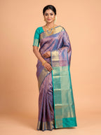 Blue Kanchivaram Saree with Diamond Lattice Zari Border