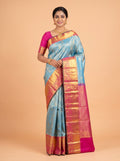 Blue Kanchivaram Saree with Floral Brocade Zari Border