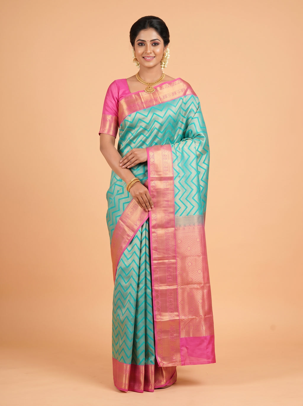 Blue Kanchivaram Saree with Classic Bird Zari Border