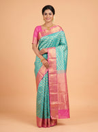 Blue Kanchivaram Saree with Classic Bird Zari Border