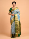 Blue Kanchivaram Saree with Ornate Peacock Border