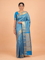 Blue Kanchivaram Saree with Paisley Brocade Zari Border