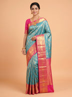 Blue Kanchivaram Saree with Floral Brocade Border
