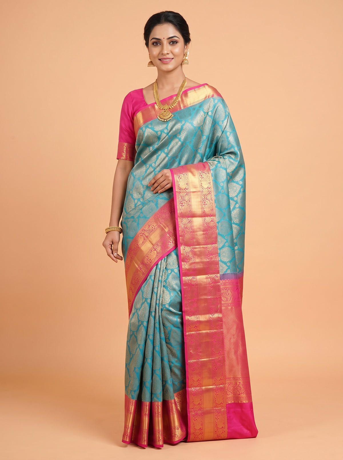 Blue Kanchivaram Saree with Floral Brocade Border