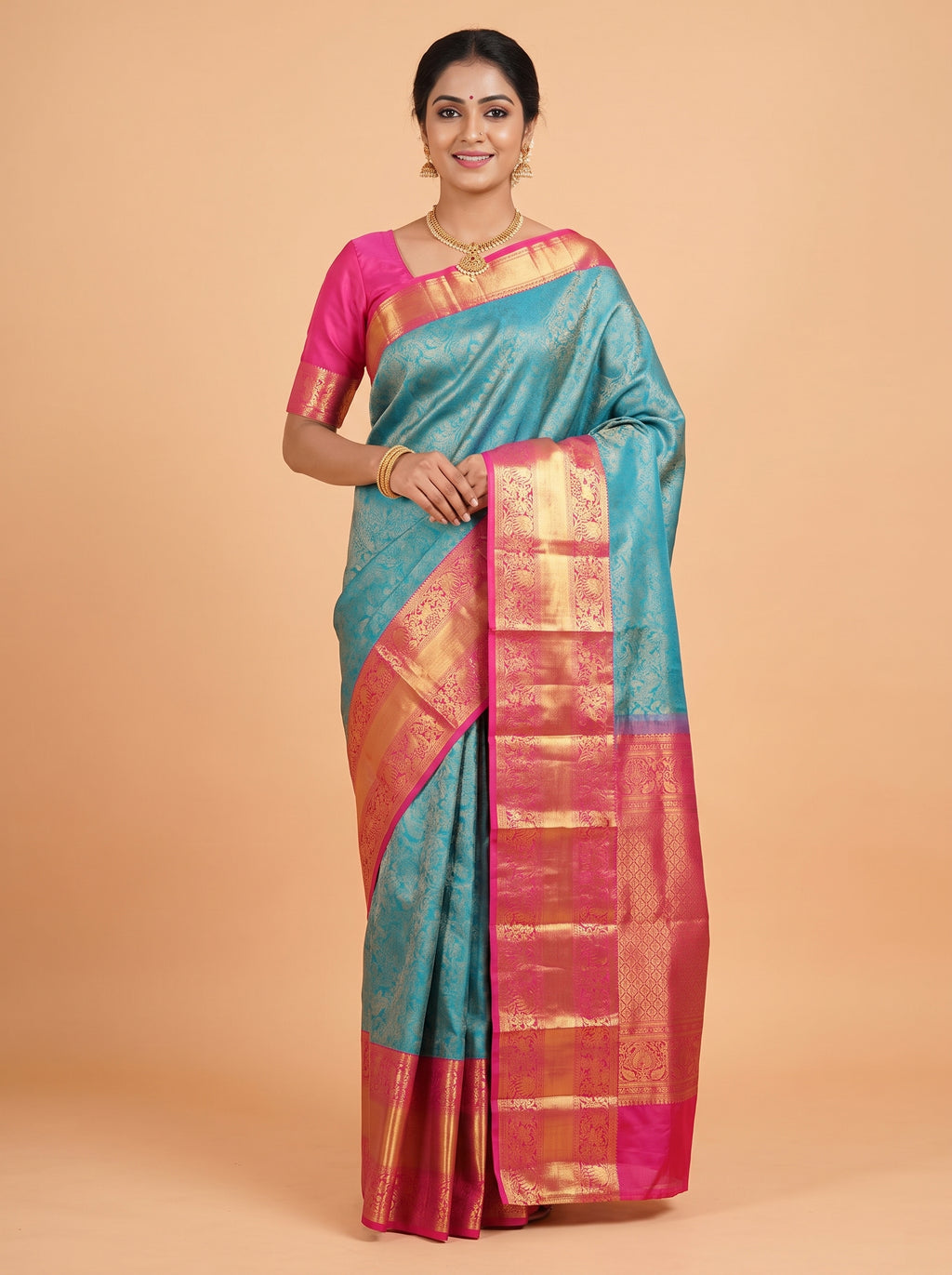 Blue Kanchivaram Saree with Classic Bird Motif Border