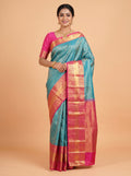 Blue Kanchivaram Saree with Classic Bird Motif Border
