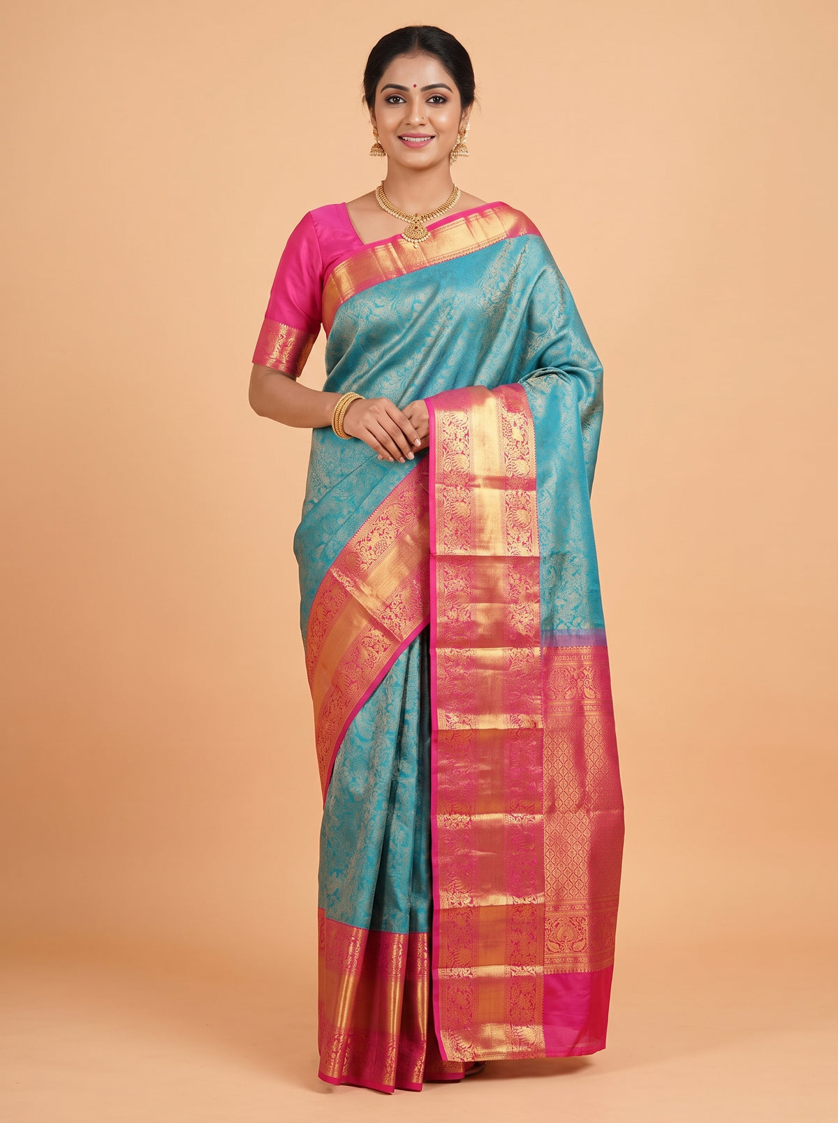 Blue Kanchivaram Saree with Classic Bird Motif Border