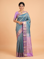 Blue Kanchivaram Saree with Floral Motif Brocade Border