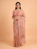 Onion Pink Organza Saree with Floral Print and Lace Trim