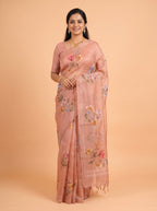 Onion Pink Organza Saree with Floral Print and Lace Trim