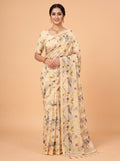 Cream Organza Saree with Bird and Botanical Print