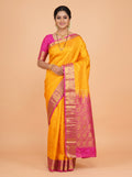 Yellow Semi Silk Saree with Paisley Zari Border