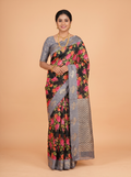 Black Tissue Crepe Fancy Saree with Jardim Floral Blossom Print
