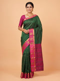 Green Bangalore Semi Silk Saree with Paisley Motif Zari Border
