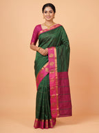 Green Bangalore Semi Silk Saree with Paisley Motif Zari Border