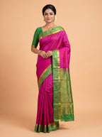 Magenta Pink Bangalore Semi Silk Saree with Wide Zari Stripe Border