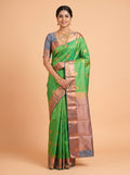 Green Bangalore Semi Silk Saree with Floral Medallion Brocade Border