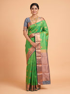 Green Bangalore Semi Silk Saree with Floral Medallion Brocade Border