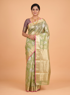 Pista Green Kota Zari Saree with Chevron Zari Border