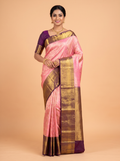 Light Pink Kanchipuram Tissue silk Saree with Floral Paisley Zari Border