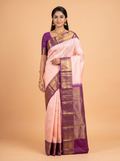 Light Pink Kanchipuram Arni Silk Saree with Floral Paisley Zari Border