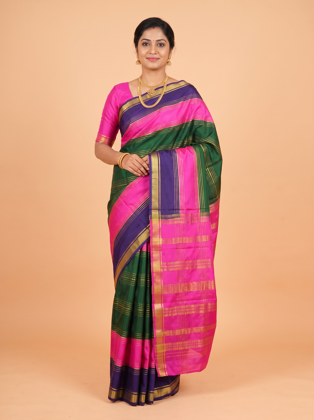 pink Mysore Silk Saree with Diamond Lattice Zari Border