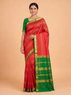 Red Mysore Silk Saree with Diamond Lattice Zari Border