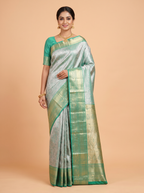 Green Semi Bridal Kanchipuram Silk Saree with Floral Paisley Zari Border