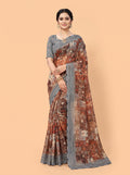 Brown Semi Organza Saree with Wavy Sequin